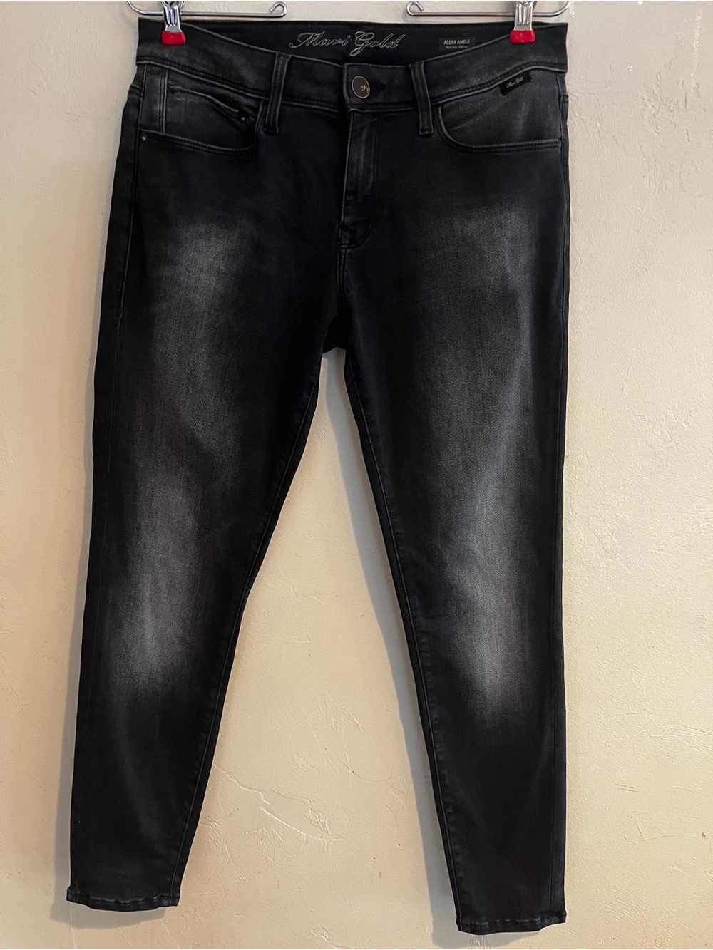 Mavi Gold "Alexa Ankle" mid-rise, skinny jeans in a faded black wash. 29 new
